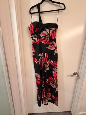 Tina turk Floral Wide-Leg Jumpsuit — Black with Red Floral